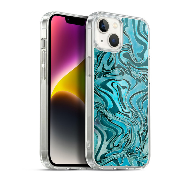 LebensArt Geo Liquid Marble Turquoise Soft Gel Case for Apple iPhone 14 Plus & MagSafe