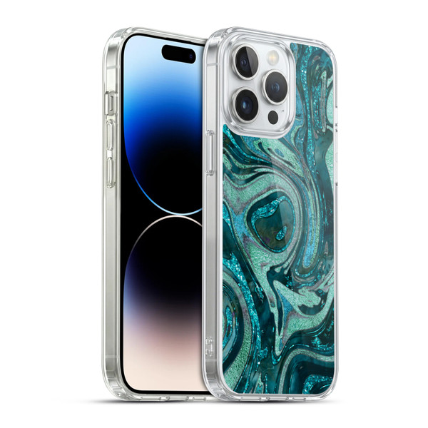 LebensArt Geo Liquid Marble Midnight Green Soft Gel Case for Apple iPhone 14 Pro Max & MagSafe