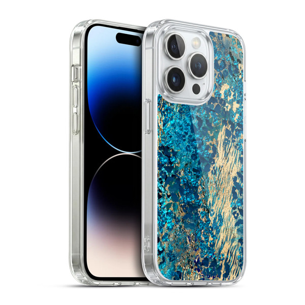 LebensArt Geo Liquid Marble Teal Jungle Soft Gel Case for Apple iPhone 14 Pro & MagSafe