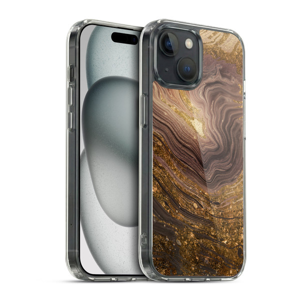 LebensArt Geo Liquid Marble Gold Earth Soft Gel Case for Apple iPhone 15 & MagSafe