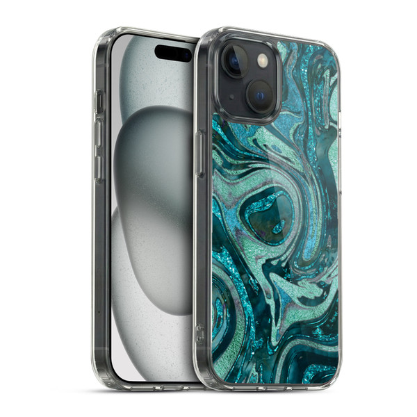 LebensArt Geo Liquid Marble Midnight Green Soft Gel Case for Apple iPhone 15 & MagSafe