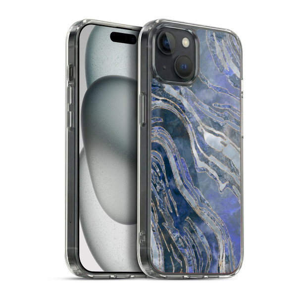 LebensArt Geo Liquid Marble Cold Blue Soft Gel Case for Apple iPhone 15 Plus & MagSafe