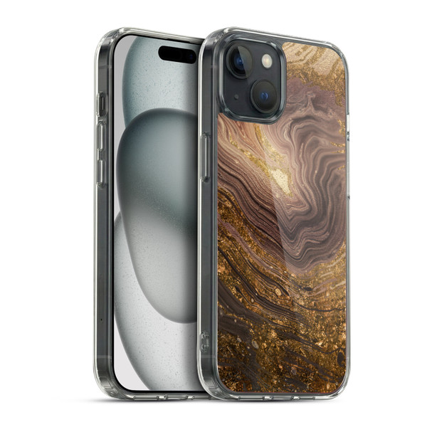 LebensArt Geo Liquid Marble Gold Earth Soft Gel Case for Apple iPhone 15 Plus & MagSafe