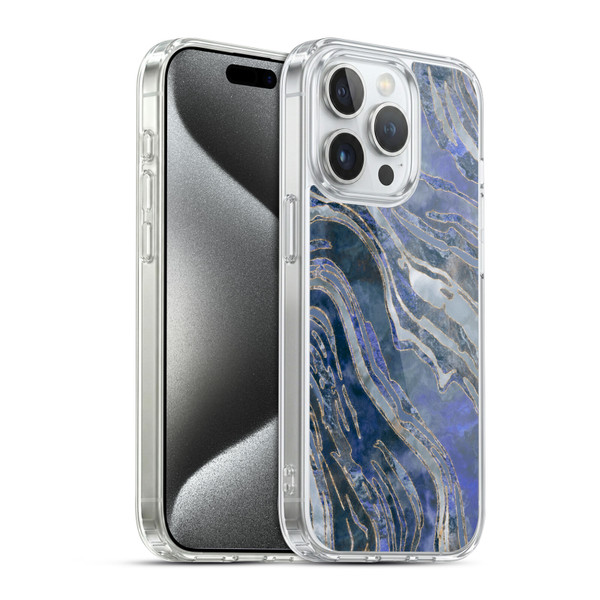 LebensArt Geo Liquid Marble Cold Blue Soft Gel Case for Apple iPhone 15 Pro & MagSafe