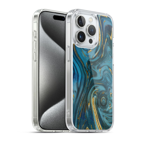 LebensArt Geo Liquid Marble Cerulean Dreams Soft Gel Case for Apple iPhone 15 Pro & MagSafe