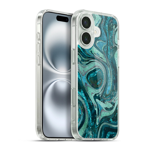 LebensArt Geo Liquid Marble Midnight Green Soft Gel Case for Apple iPhone 16 Plus & MagSafe