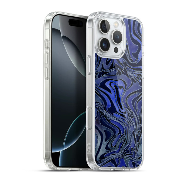LebensArt Geo Liquid Marble Indigo Soft Gel Case for Apple iPhone 16 Pro Max & MagSafe