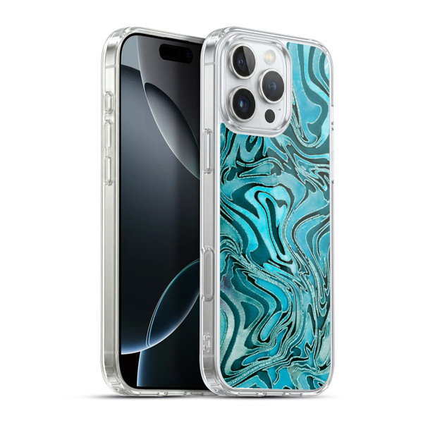 LebensArt Geo Liquid Marble Turquoise Soft Gel Case for Apple iPhone 16 Pro Max & MagSafe