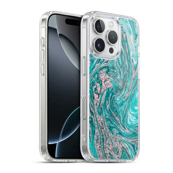 LebensArt Geo Liquid Marble Glamour Teal Soft Gel Case for Apple iPhone 16 Pro & MagSafe