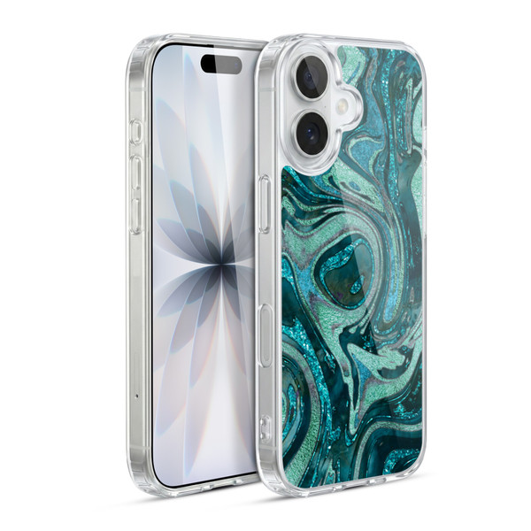 LebensArt Geo Liquid Marble Midnight Green Soft Gel Case for Apple iPhone 17