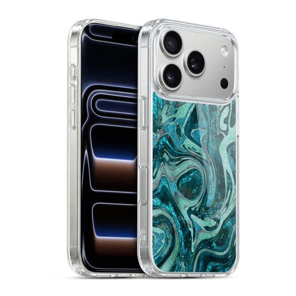 LebensArt Geo Liquid Marble Midnight Green Soft Gel Case for Apple iPhone 17 Pro