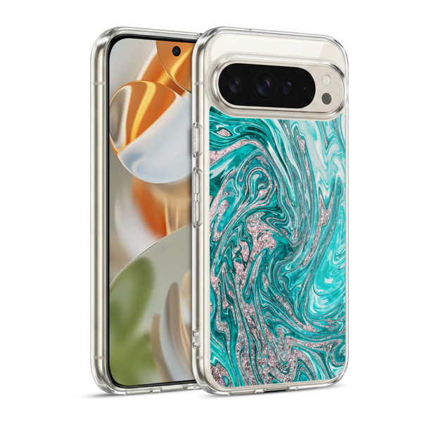 LebensArt Geo Liquid Marble Glamour Teal Soft Gel Case for Google Pixel 9 / Pixel 9 Pro