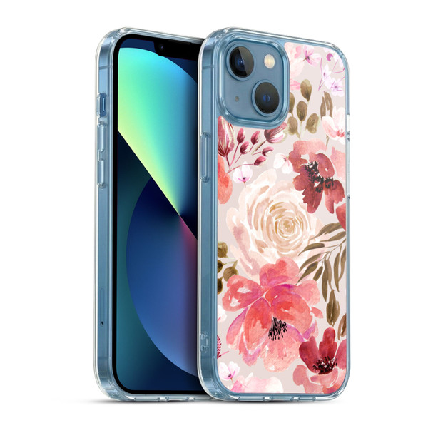 Anis Illustration Floral Pattern Light Red Soft Gel Case for Apple iPhone 13 Mini & MagSafe