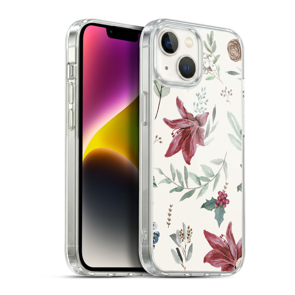 Anis Illustration Floral Pattern Christmas Eucalyptus Soft Gel Case for Apple iPhone 14