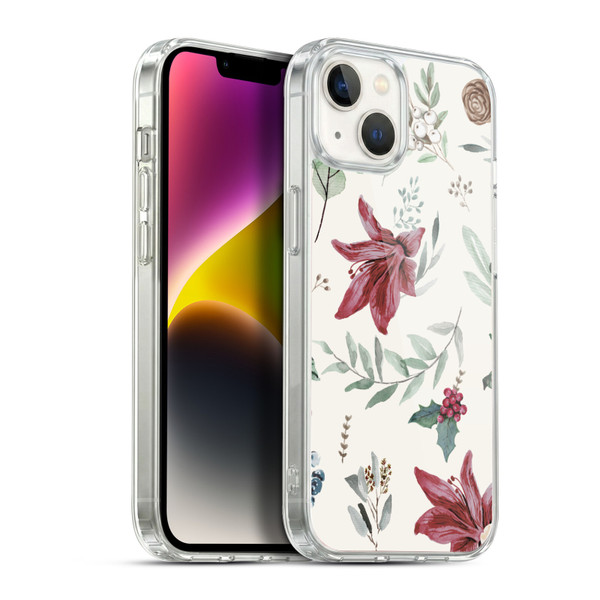 Anis Illustration Floral Pattern Christmas Eucalyptus Soft Gel Case for Apple iPhone 14 Plus & MagSafe
