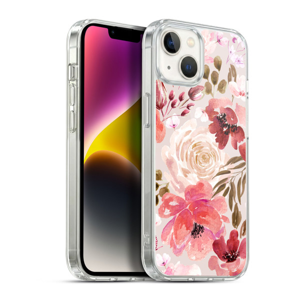 Anis Illustration Floral Pattern Light Red Soft Gel Case for Apple iPhone 14 Plus & MagSafe