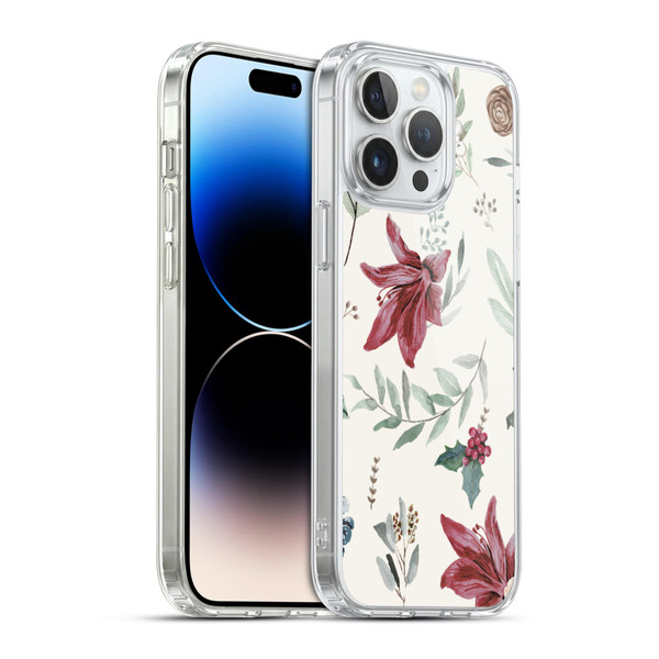 Anis Illustration Floral Pattern Christmas Eucalyptus Soft Gel Case for Apple iPhone 14 Pro Max & MagSafe