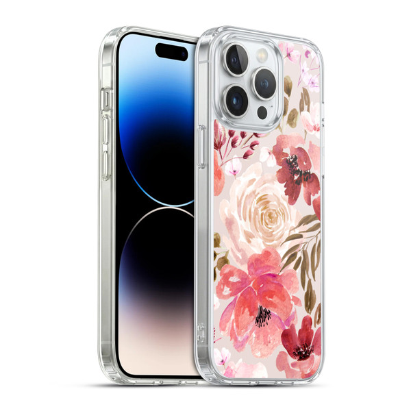 Anis Illustration Floral Pattern Light Red Soft Gel Case for Apple iPhone 14 Pro Max & MagSafe