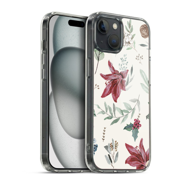 Anis Illustration Floral Pattern Christmas Eucalyptus Soft Gel Case for Apple iPhone 15 Plus & MagSafe