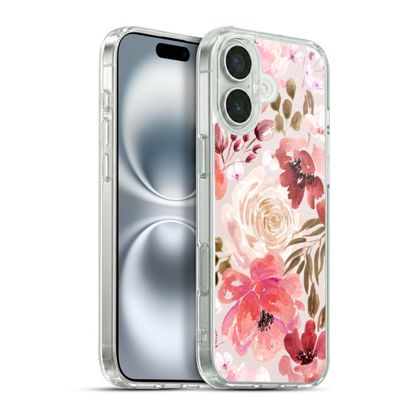 Anis Illustration Floral Pattern Light Red Soft Gel Case for Apple iPhone 16 Plus & MagSafe