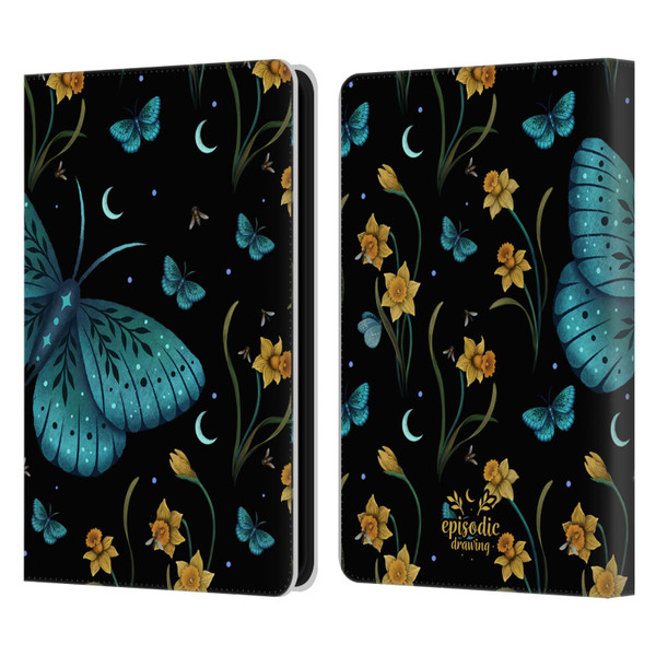 Episodic Drawing Moth Patterns Daffodil Flowers Leather Book Wallet Case Cover For Amazon Kindle 11th Gen (2024)