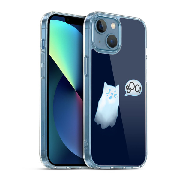 Beth Wilson Doodle Cats 2 Boo Halloween Ghost Soft Gel Case for Apple iPhone 13 Mini & MagSafe