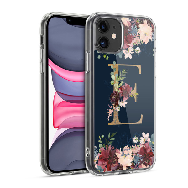 Nature Magick Floral Monogram Gold Navy Letter E Soft Gel Case for Apple iPhone 11