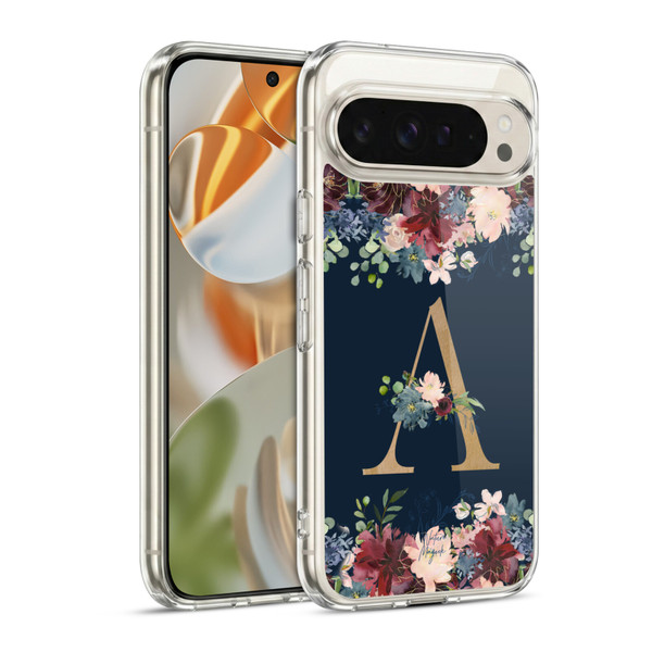 Nature Magick Floral Monogram Gold Navy Letter A Soft Gel Case for Google Pixel 9 / Pixel 9 Pro