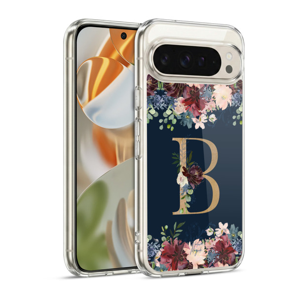 Nature Magick Floral Monogram Gold Navy Letter B Soft Gel Case for Google Pixel 9 / Pixel 9 Pro