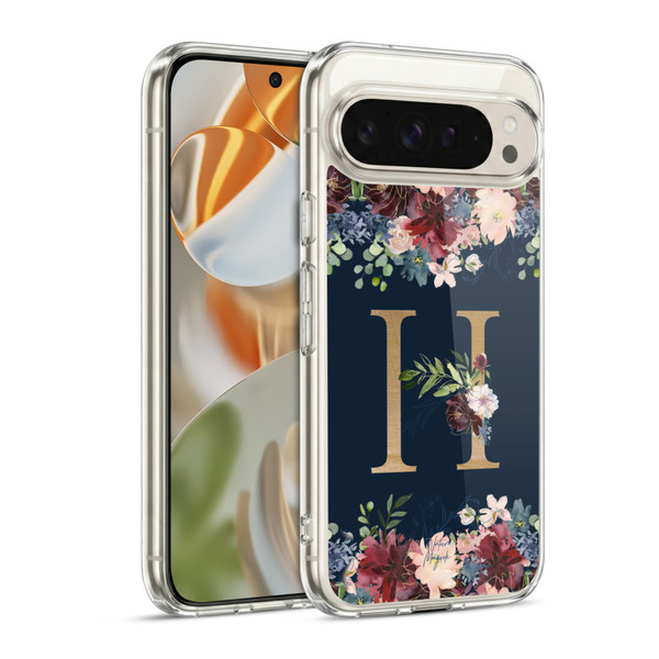 Nature Magick Floral Monogram Gold Navy Letter H Soft Gel Case for Google Pixel 9 / Pixel 9 Pro