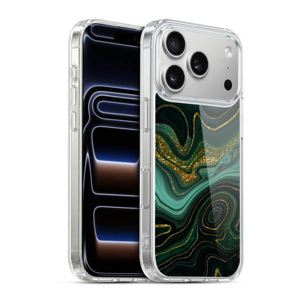 UtArt Malachite Emerald Gilded Teal Soft Gel Case for Apple iPhone 17 Pro