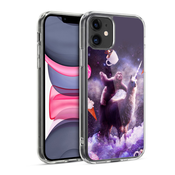 Random Galaxy Mixed Designs Sloth Riding Unicorn Soft Gel Case for Apple iPhone 11