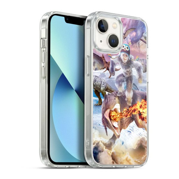 Random Galaxy Mixed Designs Monkey Riding Dinosaur Soft Gel Case for Apple iPhone 13
