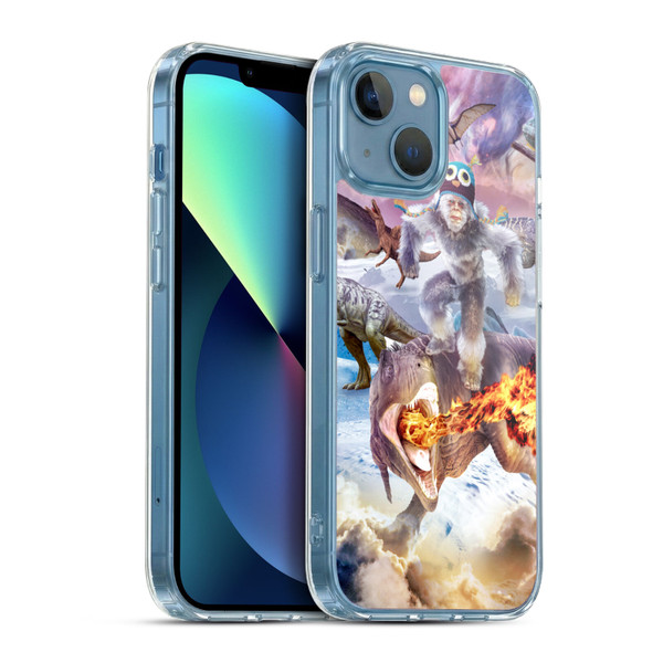 Random Galaxy Mixed Designs Monkey Riding Dinosaur Soft Gel Case for Apple iPhone 13 Mini & MagSafe