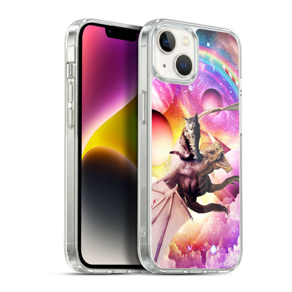 Random Galaxy Mixed Designs Space Dragon & Cat Soft Gel Case for Apple iPhone 14 Plus & MagSafe