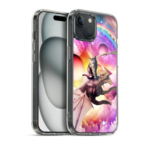 Random Galaxy Mixed Designs Space Dragon & Cat Soft Gel Case for Apple iPhone 15 Plus & MagSafe