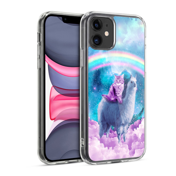 Random Galaxy Space Llama Cloudy Cat In Rainbow Soft Gel Case for Apple iPhone 11