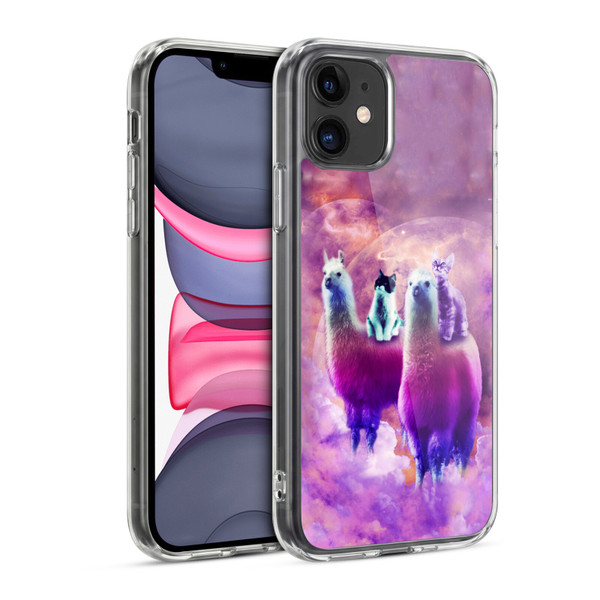 Random Galaxy Space Llama Kitty & Cat Soft Gel Case for Apple iPhone 11