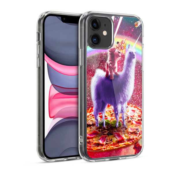 Random Galaxy Space Llama Rainbow Lazer Cat & Pizza Soft Gel Case for Apple iPhone 11