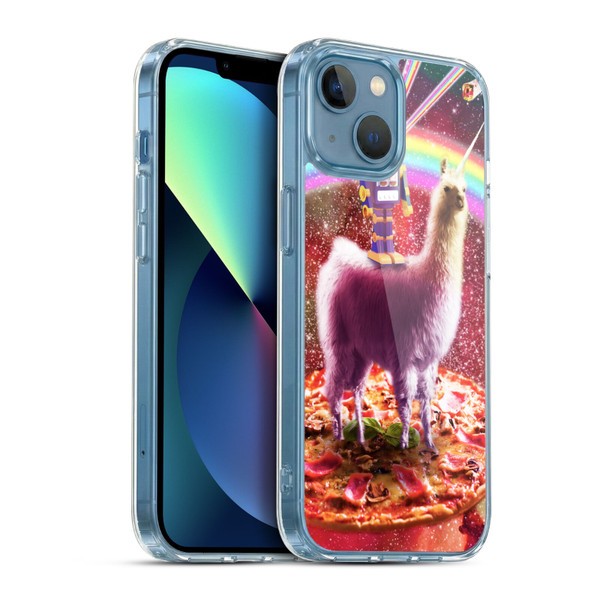 Random Galaxy Space Llama Robot & Pizza Soft Gel Case for Apple iPhone 13 Mini & MagSafe