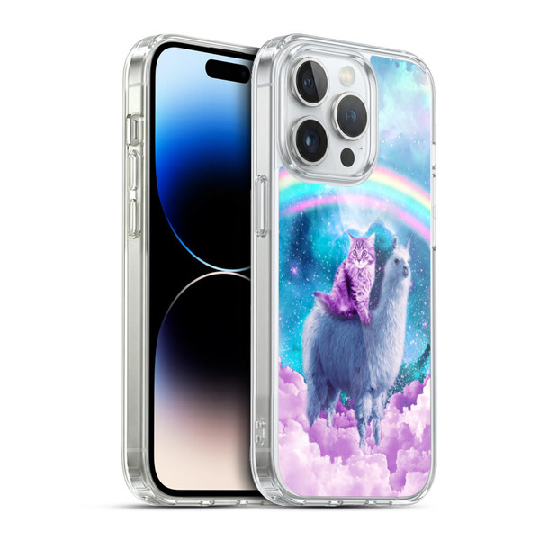 Random Galaxy Space Llama Cloudy Cat In Rainbow Soft Gel Case for Apple iPhone 13 Pro & MagSafe