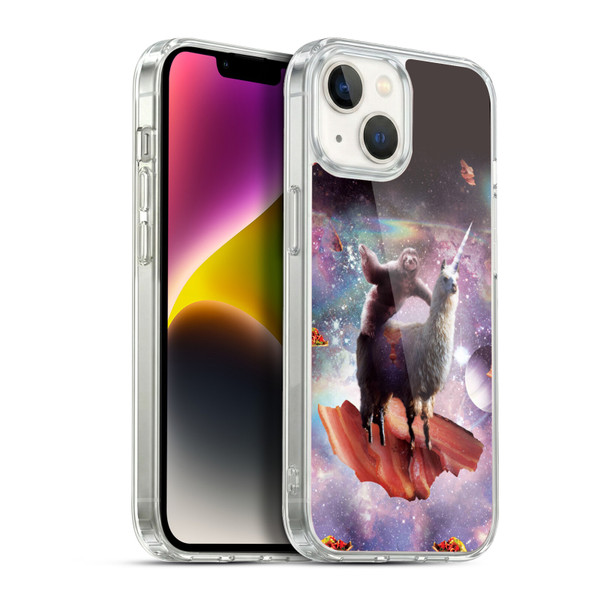 Random Galaxy Space Llama Outer Space Sloth & Bacons Soft Gel Case for Apple iPhone 14