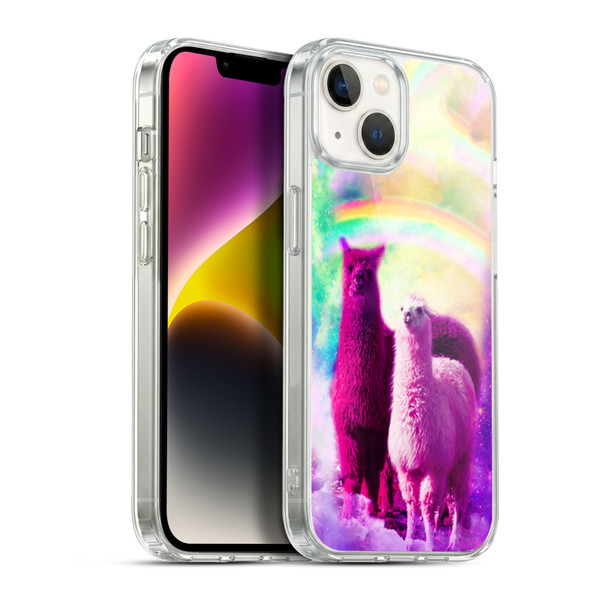 Random Galaxy Space Llama Lovely Lllama In Rainbow Soft Gel Case for Apple iPhone 14 Plus & MagSafe