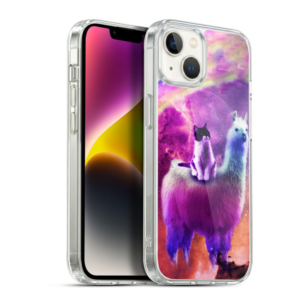 Random Galaxy Space Llama Purple Galaxy Cat Soft Gel Case for Apple iPhone 14 Plus & MagSafe