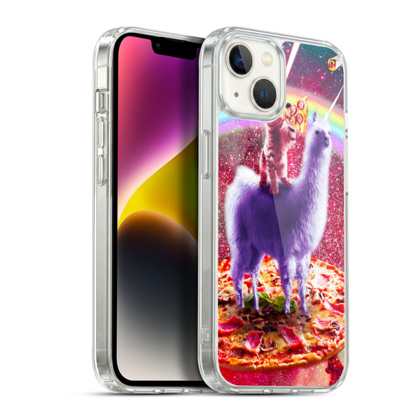 Random Galaxy Space Llama Rainbow Lazer Cat & Pizza Soft Gel Case for Apple iPhone 14 Plus & MagSafe
