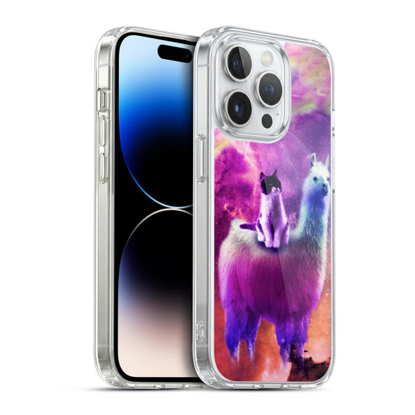 Random Galaxy Space Llama Purple Galaxy Cat Soft Gel Case for Apple iPhone 14 Pro & MagSafe