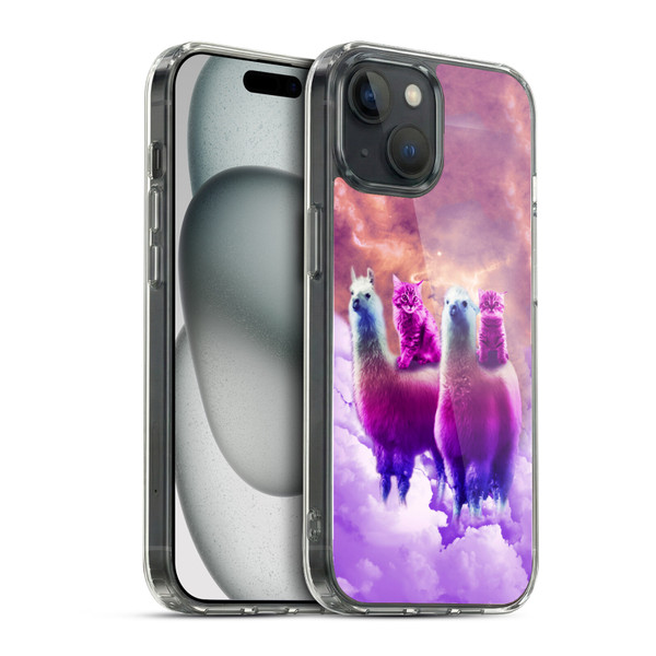 Random Galaxy Space Llama Galaxy Purple Cat Soft Gel Case for Apple iPhone 15 & MagSafe