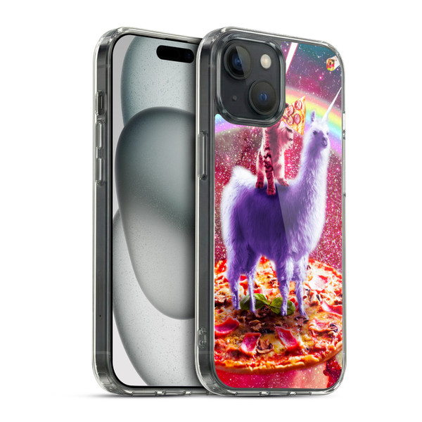 Random Galaxy Space Llama Rainbow Lazer Cat & Pizza Soft Gel Case for Apple iPhone 15 & MagSafe