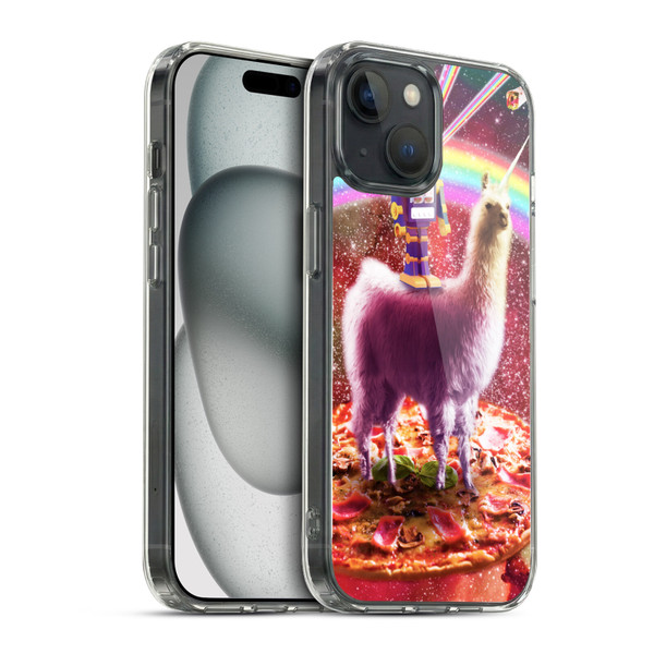 Random Galaxy Space Llama Robot & Pizza Soft Gel Case for Apple iPhone 15 & MagSafe