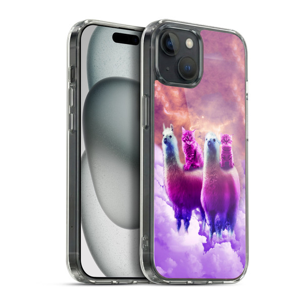 Random Galaxy Space Llama Galaxy Purple Cat Soft Gel Case for Apple iPhone 15 Plus & MagSafe